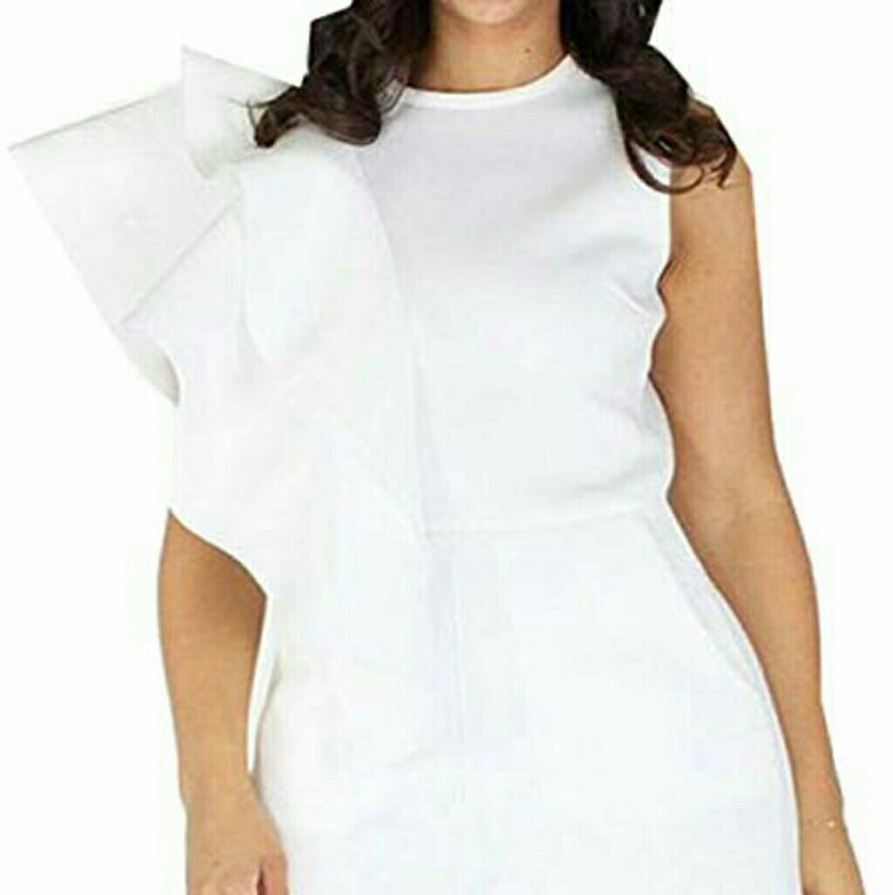 Plus size White wide leg ruffle jumper/pockets